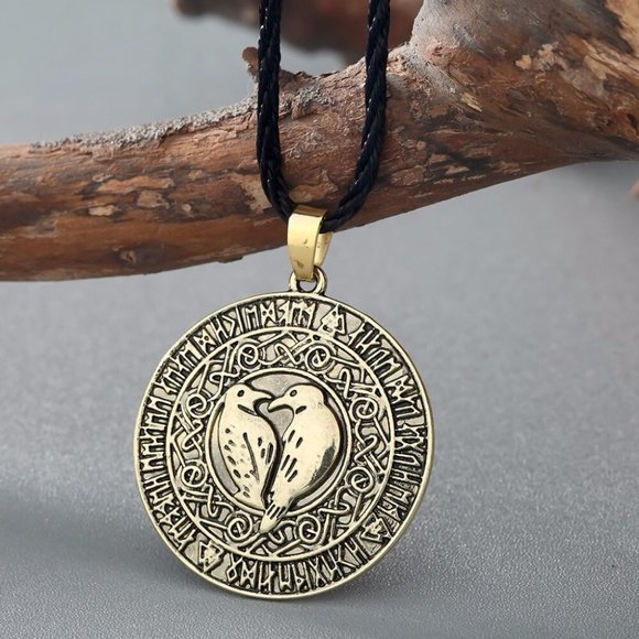Viking Necklace Bird Pendant • Retro Odin Rune Symbol • Antique Slavic Nordic - Picture 5 of 7